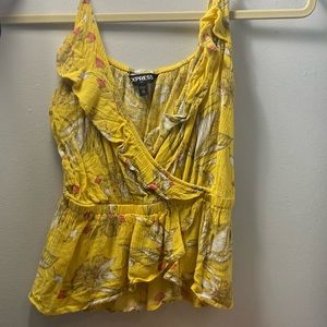Women’s Express Yellow Floral Ruffle Tank-Top XS